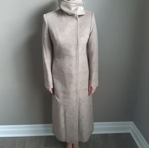 Paul Ho Haute Couture bodycon taupe wool angora full length coat. Size 8